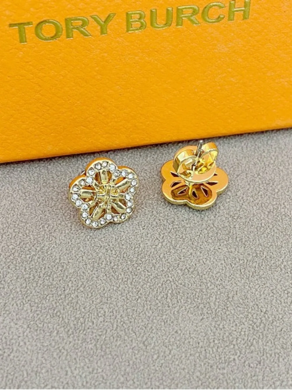 Tory Burch Gold-tone Crystal Flower Logo Stud Earrings